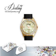 Destino joyería cristal de reloj de Swarovski cuero